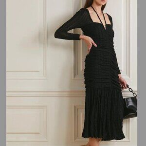 GANNI Ruched stretch-cloqué midi dress Black EU 36 / Size M